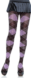 Black, Purple and Heather Gray Argyle Cotton Tights