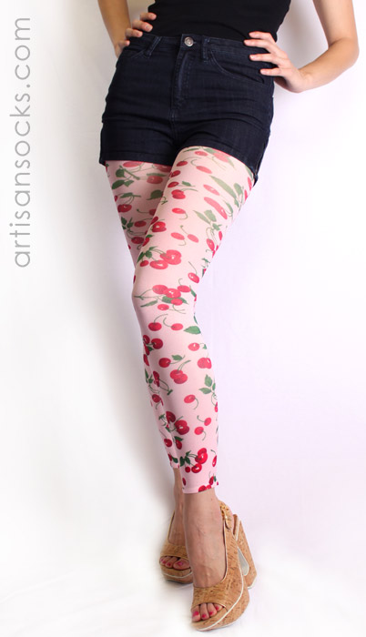 Cherry Print Footless Tights by Celeste 