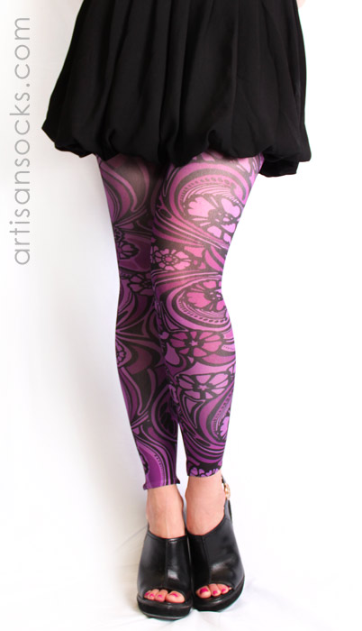 Vintage style purple floral tights - Virivee Tights - Unique tights  designed and made in Europe