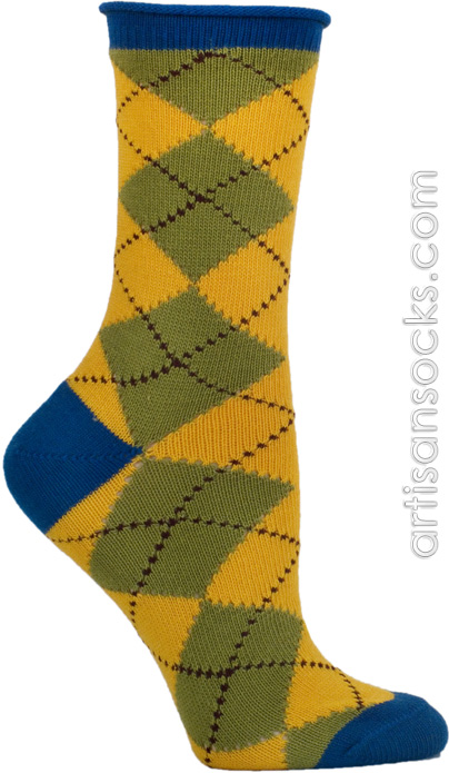Argyle Patterned Yellow and Green Crew Socks