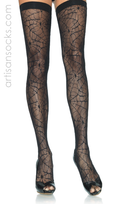 Sexy Opaque Black Spiderweb Stockings