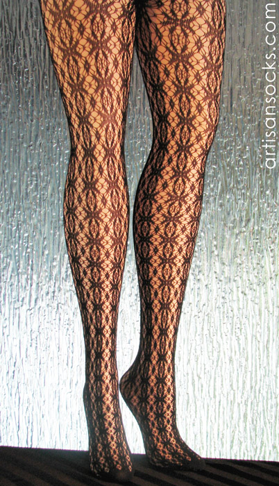 Black Patterned Tights with Crochet Lace