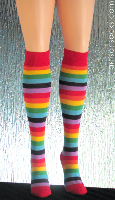 Sweater Knit Rainbow Striped Knee High Socks