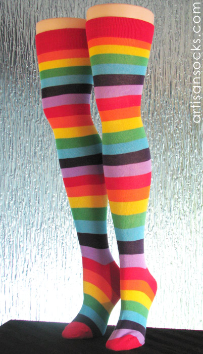 Rainbow Striped OTK Socks in Comfy Sweater Knit